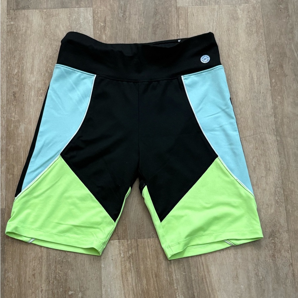 ⚡ Justice Girls XL Athletic Bike Shorts – Black/Blue/Green | Size 14/16